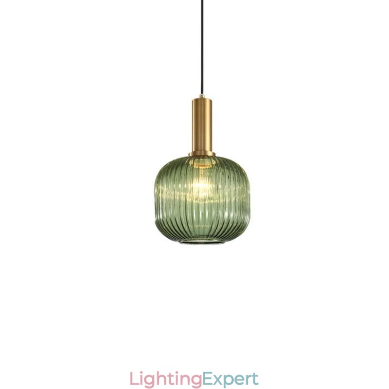 Ribbed Glass Pendant Light with Brass Holder