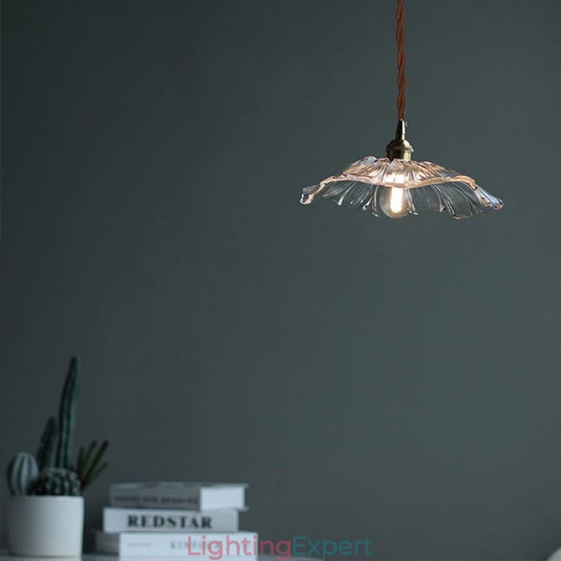 Lotus Leaf Ribbed Clear Glass Pendant Light Homestay Lamp