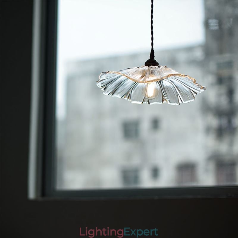 Lotus Leaf Ribbed Clear Glass Pendant Light Homestay Lamp
