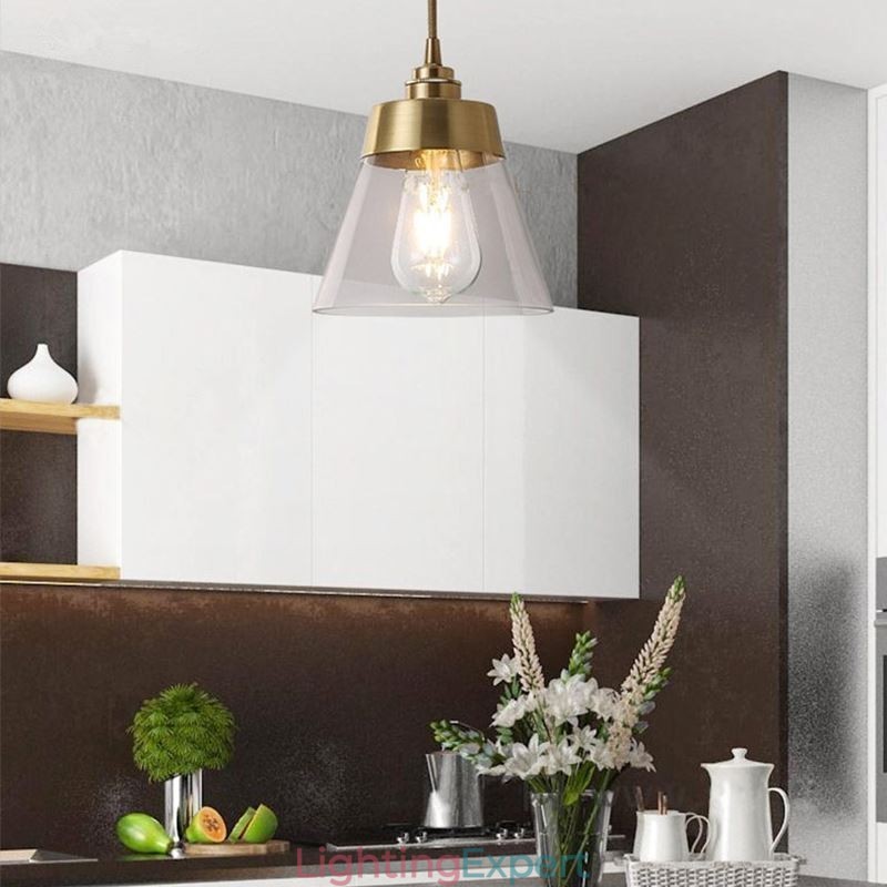Nordic Retro Pendant Light Glass Shade Home Lighting Brass Holder Lamp Light