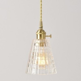 Square Clear Ribbed Glass Pendant Light Brass Lamp With Twist Switch Lighting