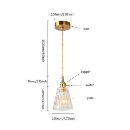 Square Clear Ribbed Glass Pendant Light Brass Lamp With Twist Switch Lighting