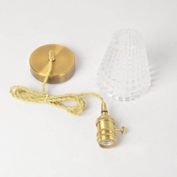 Square Clear Ribbed Glass Pendant Light Brass Lamp With Twist Switch Lighting