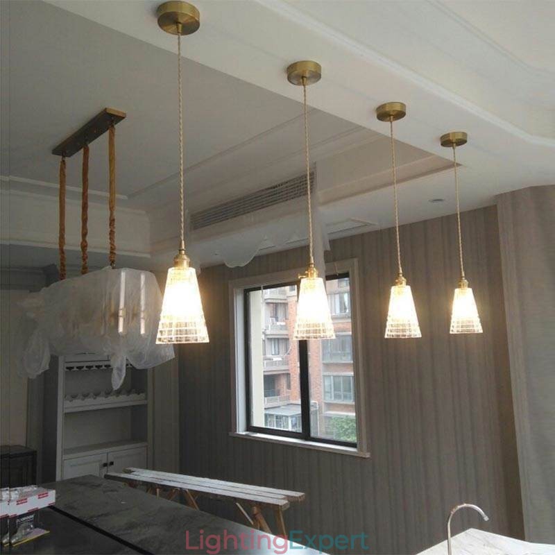 Square Clear Ribbed Glass Pendant Light Brass Lamp With Twist Switch Lighting