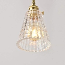 Square Clear Ribbed Glass Pendant Light Brass Lamp With Twist Switch Lighting