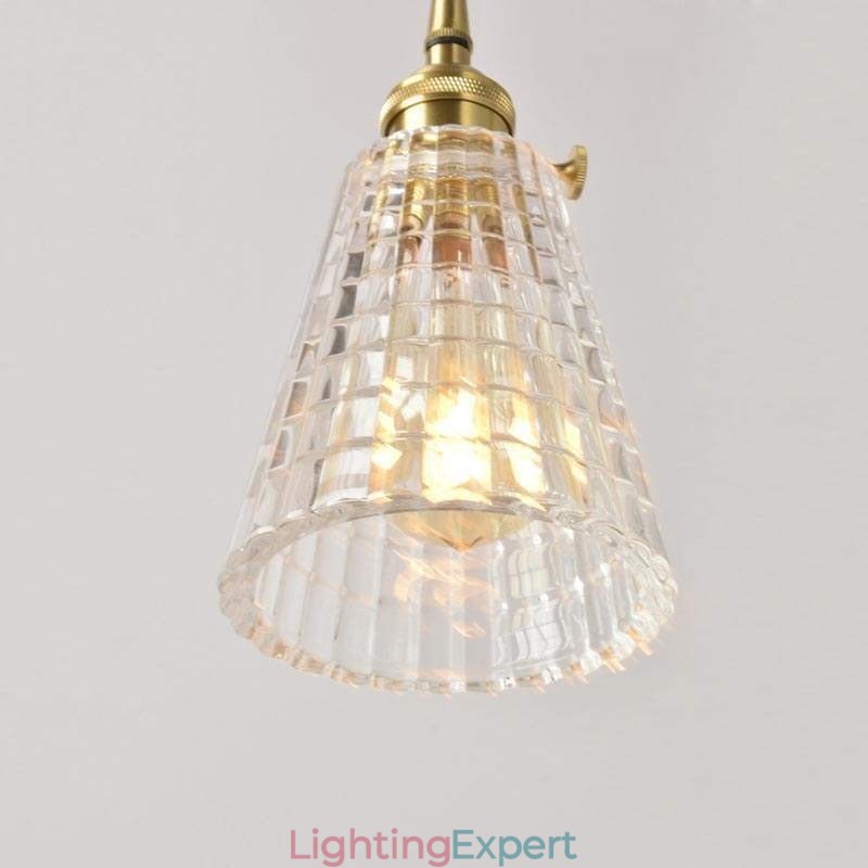 Square Clear Ribbed Glass Pendant Light Brass Lamp With Twist Switch Lighting