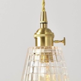 Square Clear Ribbed Glass Pendant Light Brass Lamp With Twist Switch Lighting