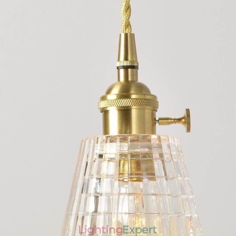 Square Clear Ribbed Glass Pendant Light Brass Lamp With Twist Switch Lighting