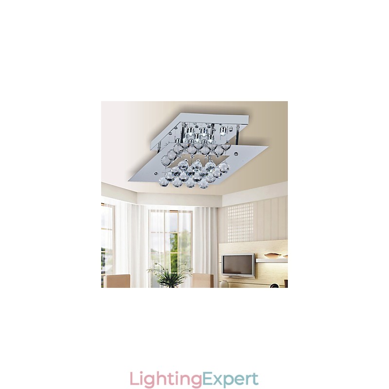 Modern Contemporary Crystal Electroplated Metal Flush Mount