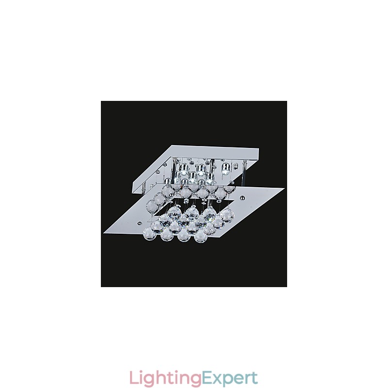 Modern Contemporary Crystal Electroplated Metal Flush Mount