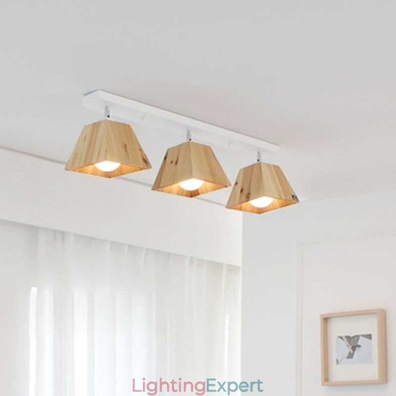 Nordic Wooden Spotlight Four Prism Rotatable Ceiling Spotlight