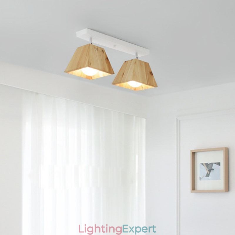 Nordic Wooden Spotlight Four Prism Rotatable Ceiling Spotlight