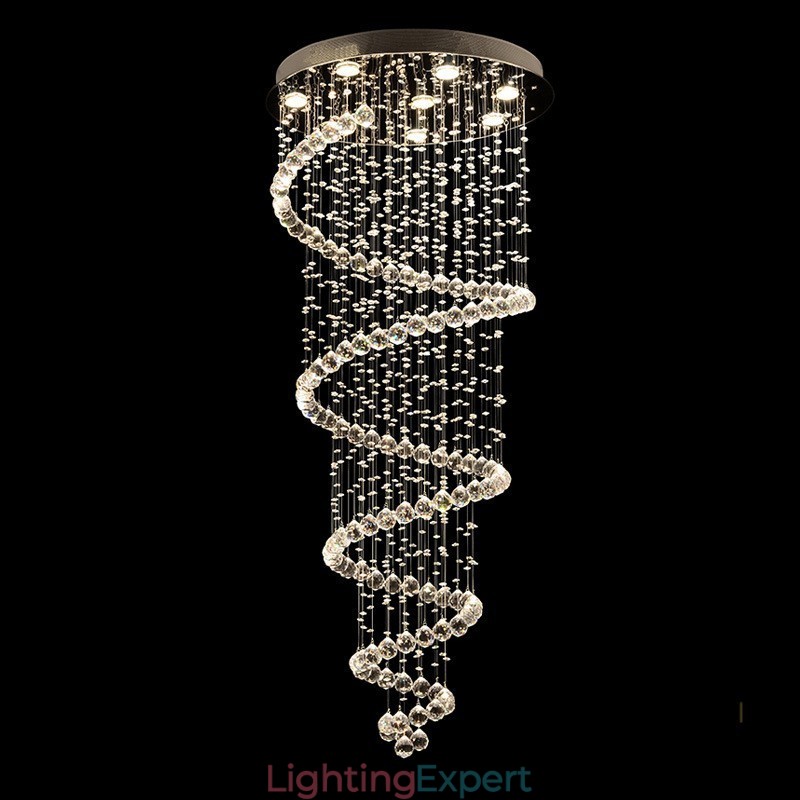 Spiral Modern K9 Crystal Ceiling Pendant Light Indoor Chandelier Lighting Fixtures for Stairs High Ceiling