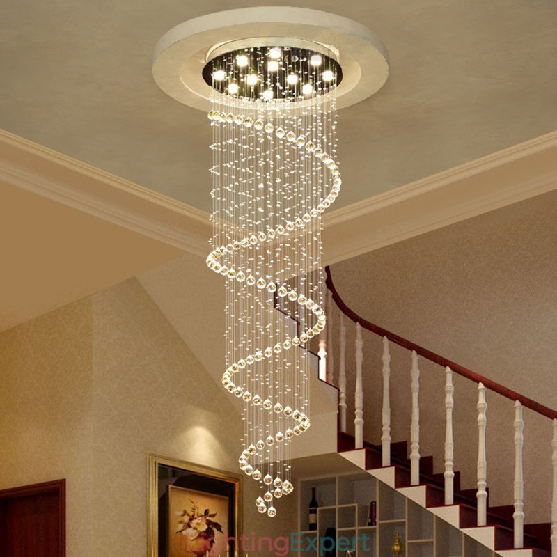 Spiral Modern K9 Crystal Ceiling Pendant Light Indoor Chandelier Lighting Fixtures for Stairs High Ceiling