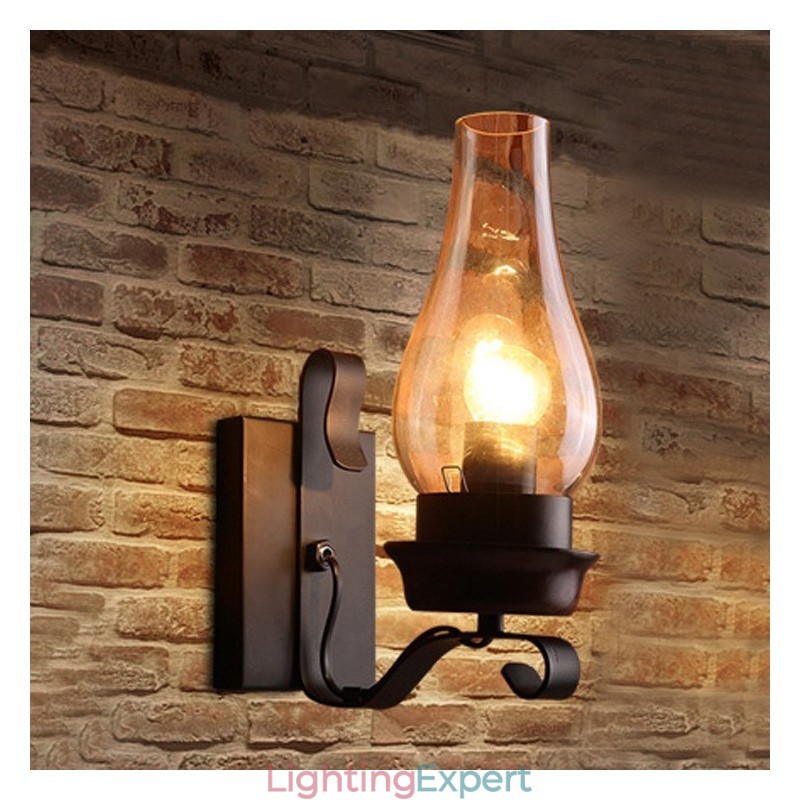 Retro Rustic Nordic Glass Wall Lamp Bedroom Bedside Wall Sconce Vintage Industrial Wall Light Fixtures
