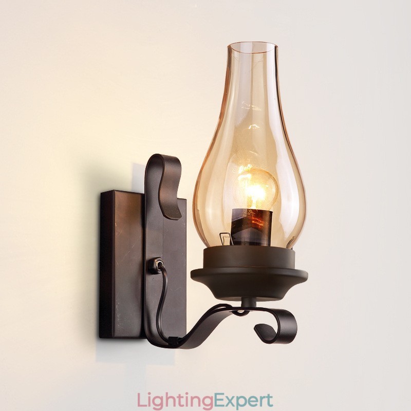 Retro Rustic Nordic Glass Wall Lamp Bedroom Bedside Wall Sconce Vintage Industrial Wall Light Fixtures