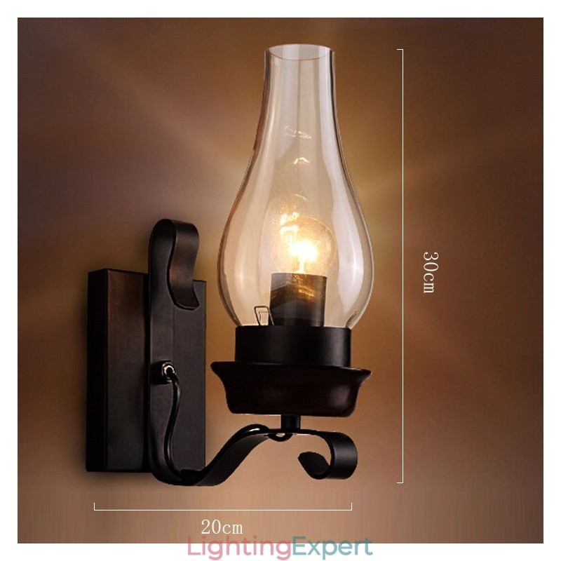 Retro Rustic Nordic Glass Wall Lamp Bedroom Bedside Wall Sconce Vintage Industrial Wall Light Fixtures
