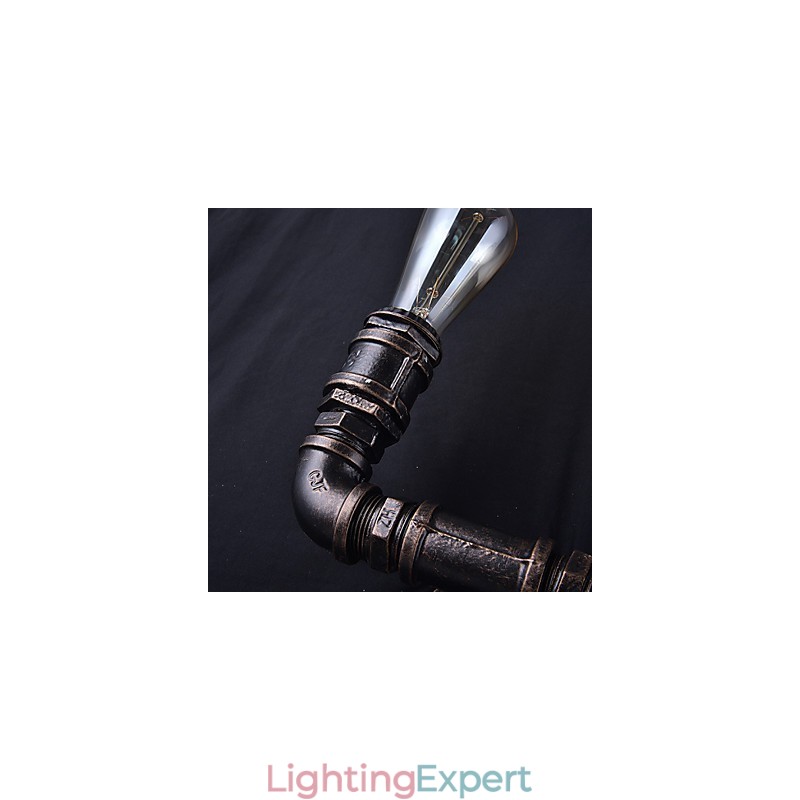 2 Lights Vintage Metal Water Pipe Wall Lamp With Edison Bulb