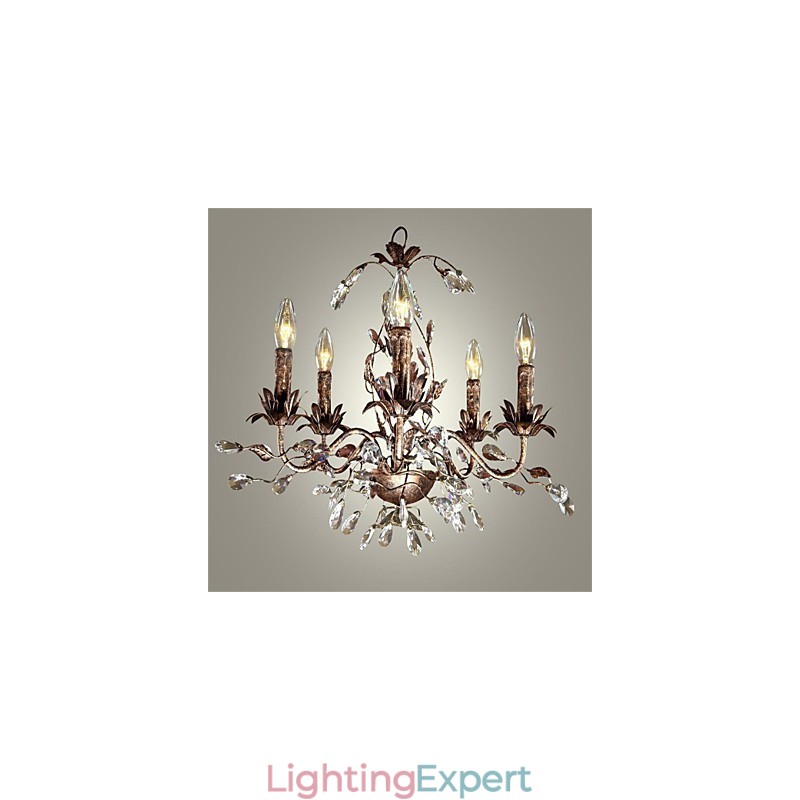 Vintage Candle Style Antique Brass Metal Chandelier