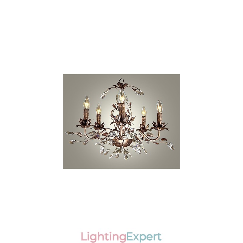 Vintage Candle Style Antique Brass Metal Chandelier