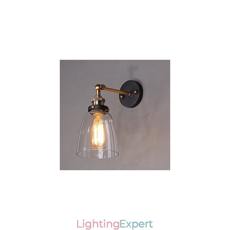 Industrial Edison Simplicity Glass Wall Sconce Metal Base Cap Dining Room Study Room Office Hallway Wall Mount Light