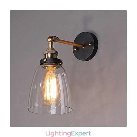 Industrial Edison Simplicity Glass Wall Sconce Metal Base Cap Dining Room Study Room Office Hallway Wall Mount Light