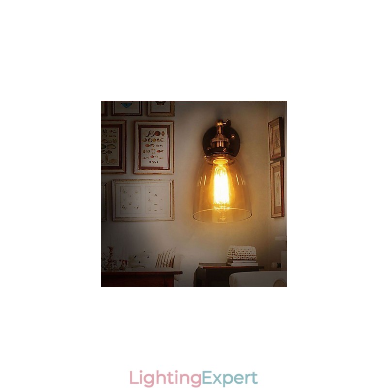 Industrial Edison Simplicity Glass Wall Sconce Metal Base Cap Dining Room Study Room Office Hallway Wall Mount Light