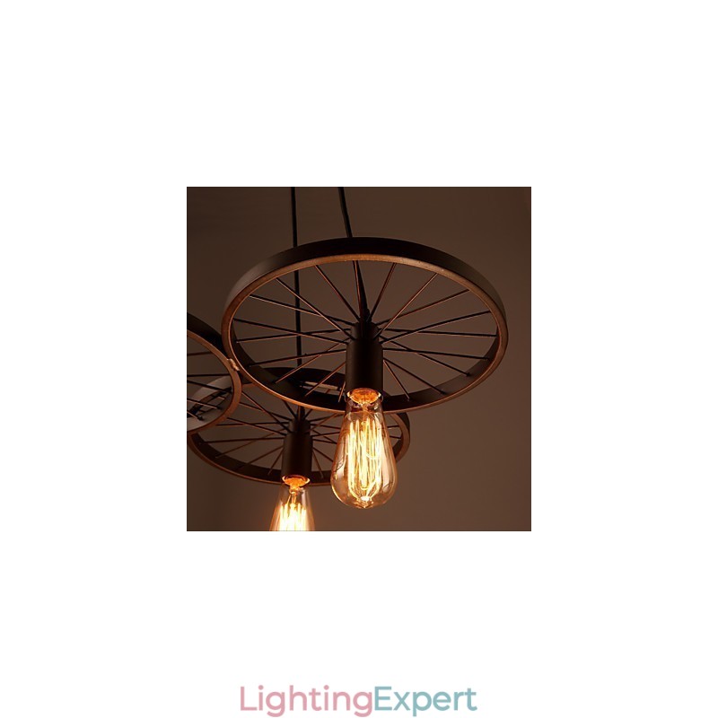 Loft Retro Pendant Lamps American country wrought iron Chandelier industrial style wheels