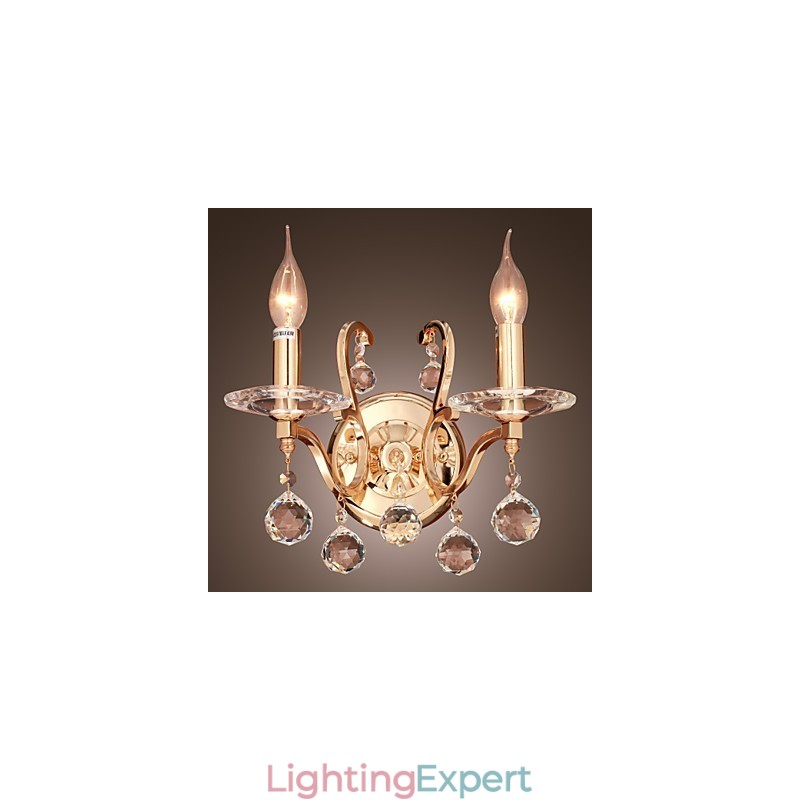 Golden Crystal Wall Light with 2 Lights
