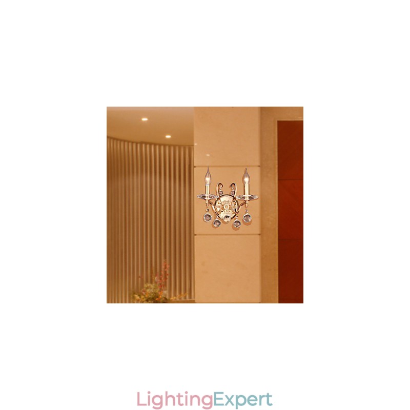 Golden Crystal Wall Light with 2 Lights
