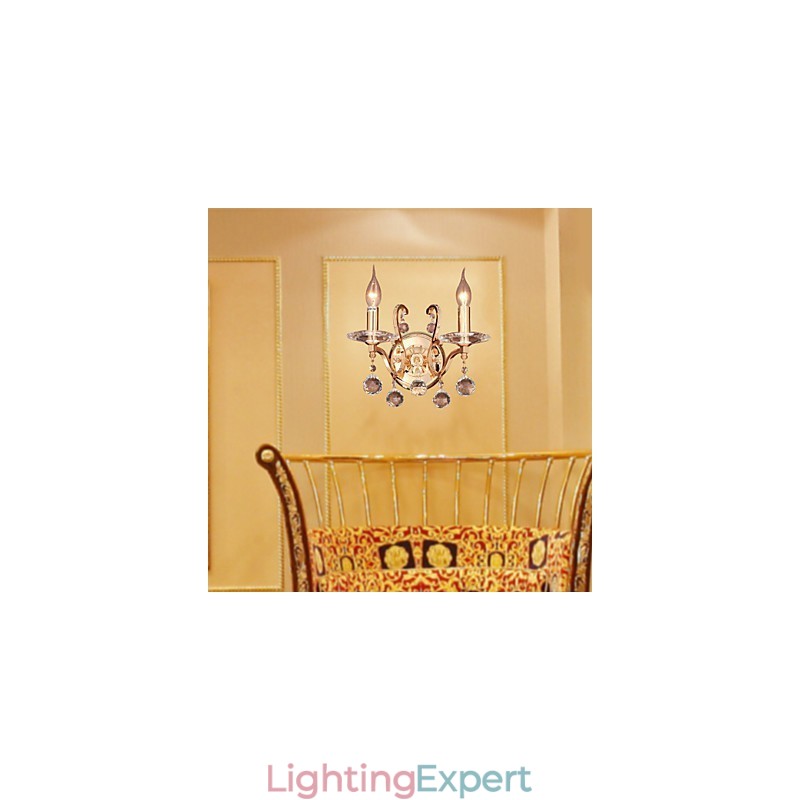 Golden Crystal Wall Light with 2 Lights