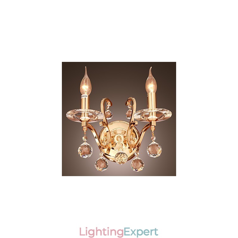 Golden Crystal Wall Light with 2 Lights
