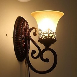 Europe Type Restoring Ancient Ways Wrought Iron Bedroom Glass Wall Lamp Light