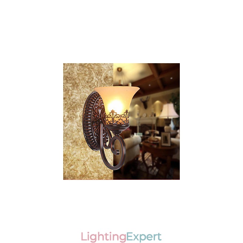 Europe Type Restoring Ancient Ways Wrought Iron Bedroom Glass Wall Lamp Light