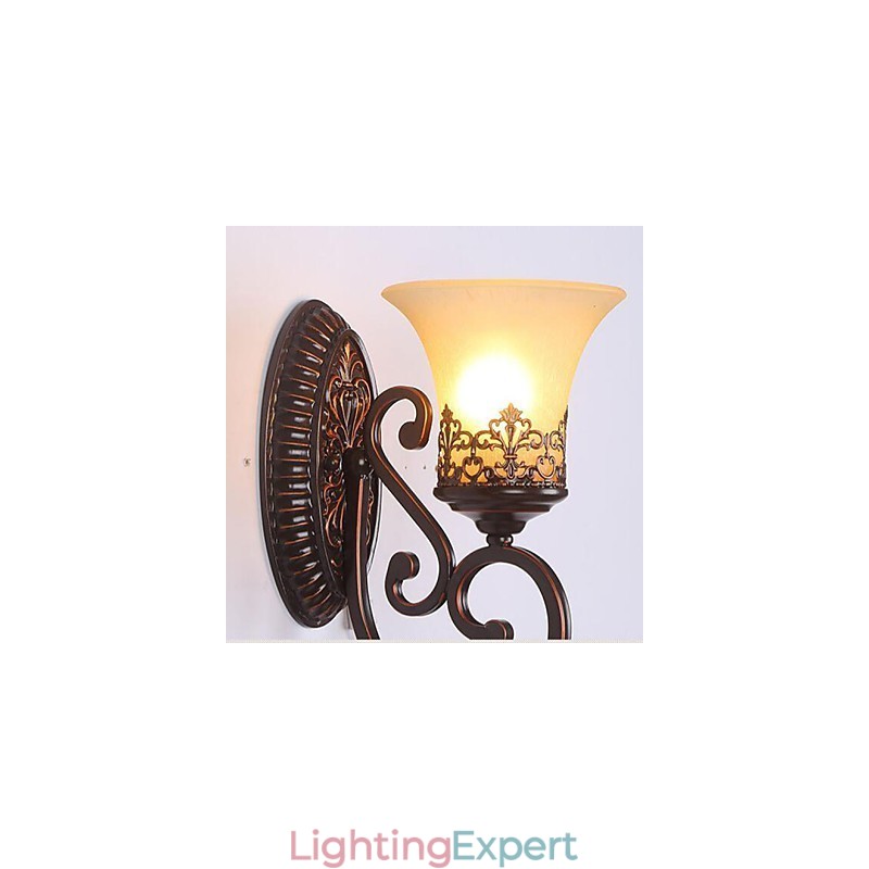 Europe Type Restoring Ancient Ways Wrought Iron Bedroom Glass Wall Lamp Light