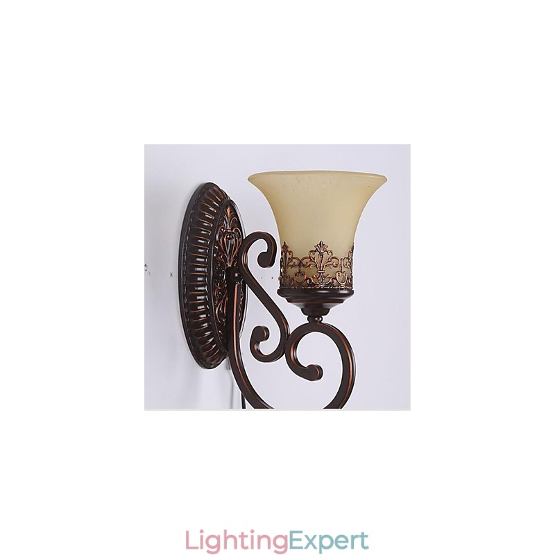 Europe Type Restoring Ancient Ways Wrought Iron Bedroom Glass Wall Lamp Light