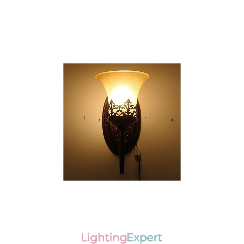 Europe Type Restoring Ancient Ways Wrought Iron Bedroom Glass Wall Lamp Light