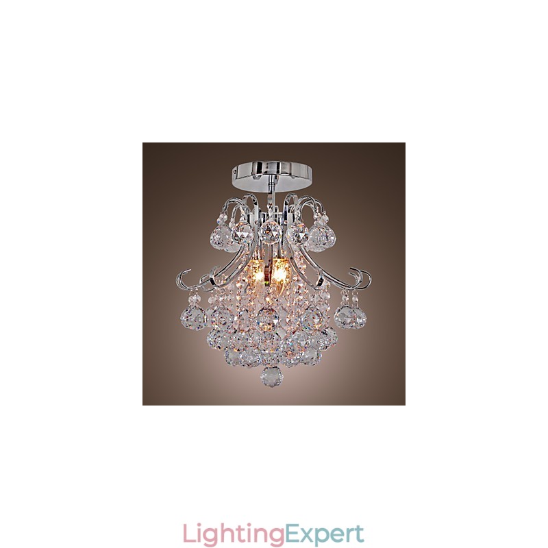 Modern Contemporary Crystal Mini Style Electroplated Metal Chandelier Flush Mount