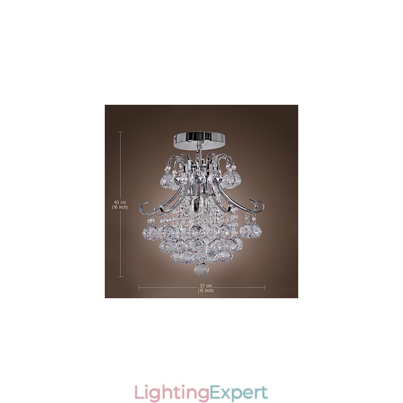 Modern Contemporary Crystal Mini Style Electroplated Metal Chandelier Flush Mount