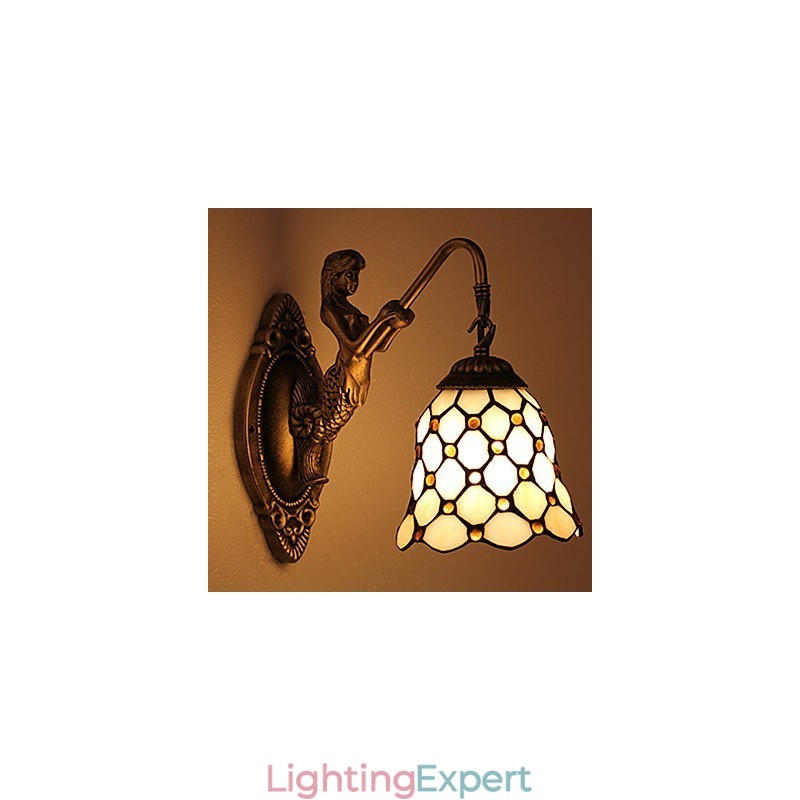 European Contracted Rural Creative Wrought Iron Wall Lamp Glass Lights