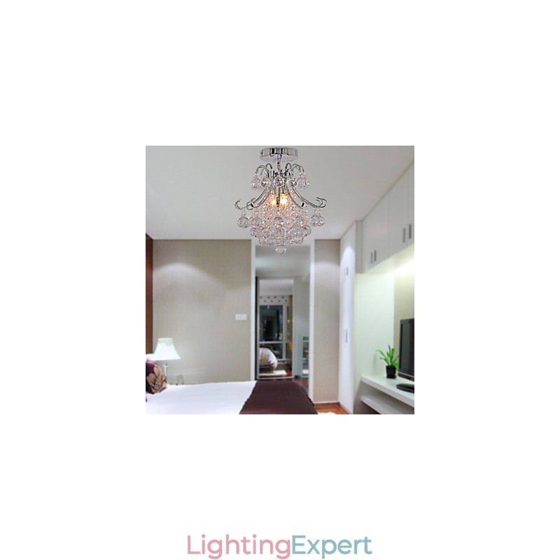 Modern Contemporary Crystal Mini Style Electroplated Metal Chandelier Flush Mount