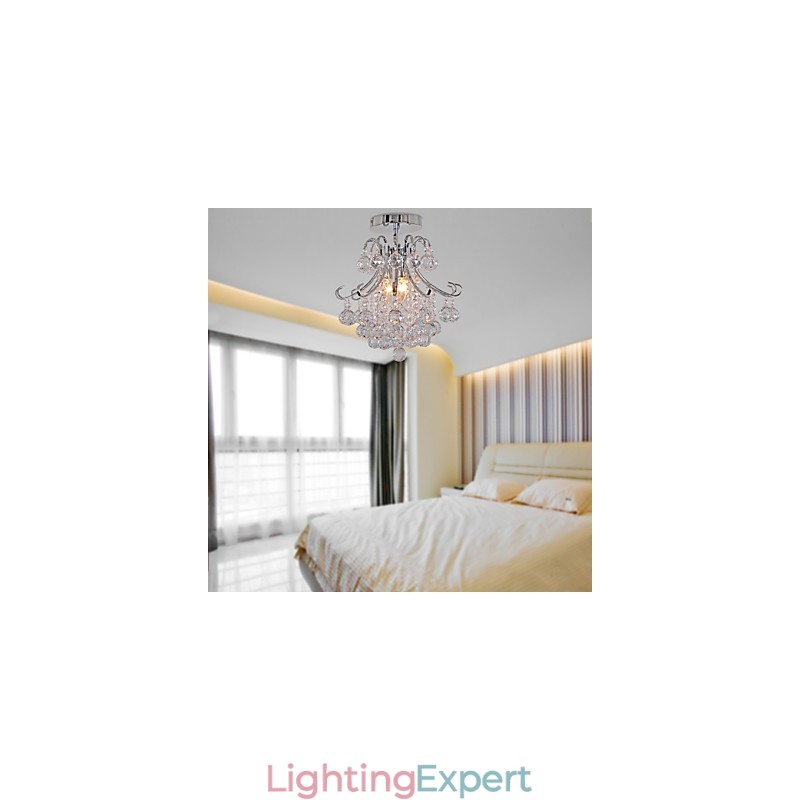 Modern Contemporary Crystal Mini Style Electroplated Metal Chandelier Flush Mount