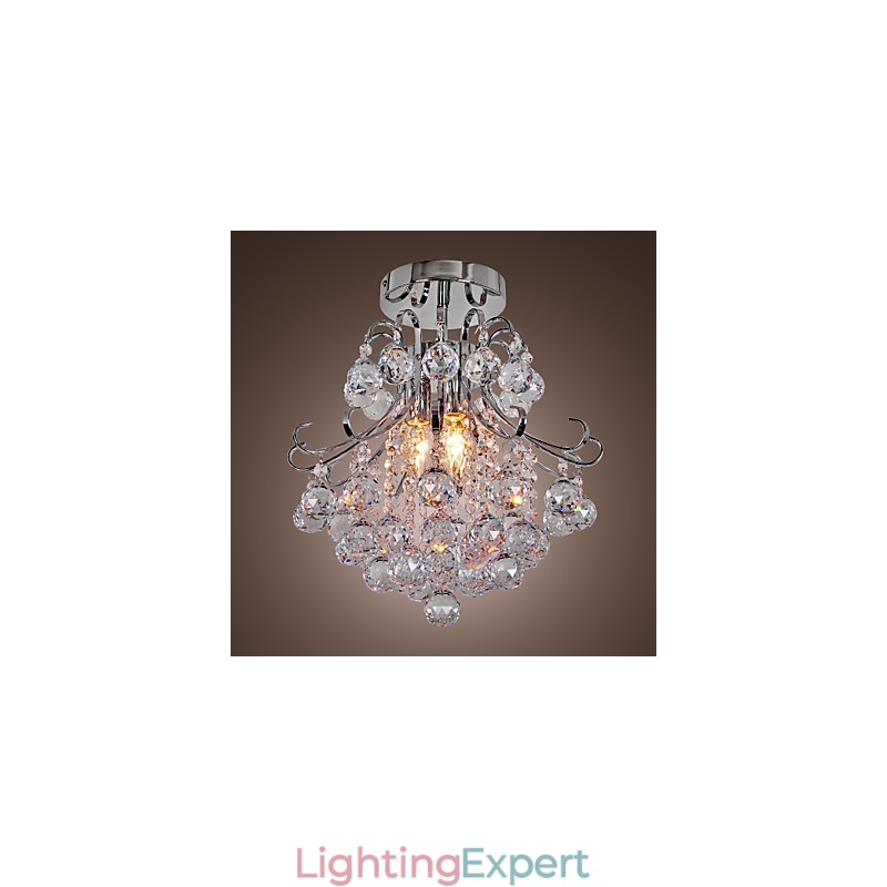 Modern Contemporary Crystal Mini Style Electroplated Metal Chandelier Flush Mount