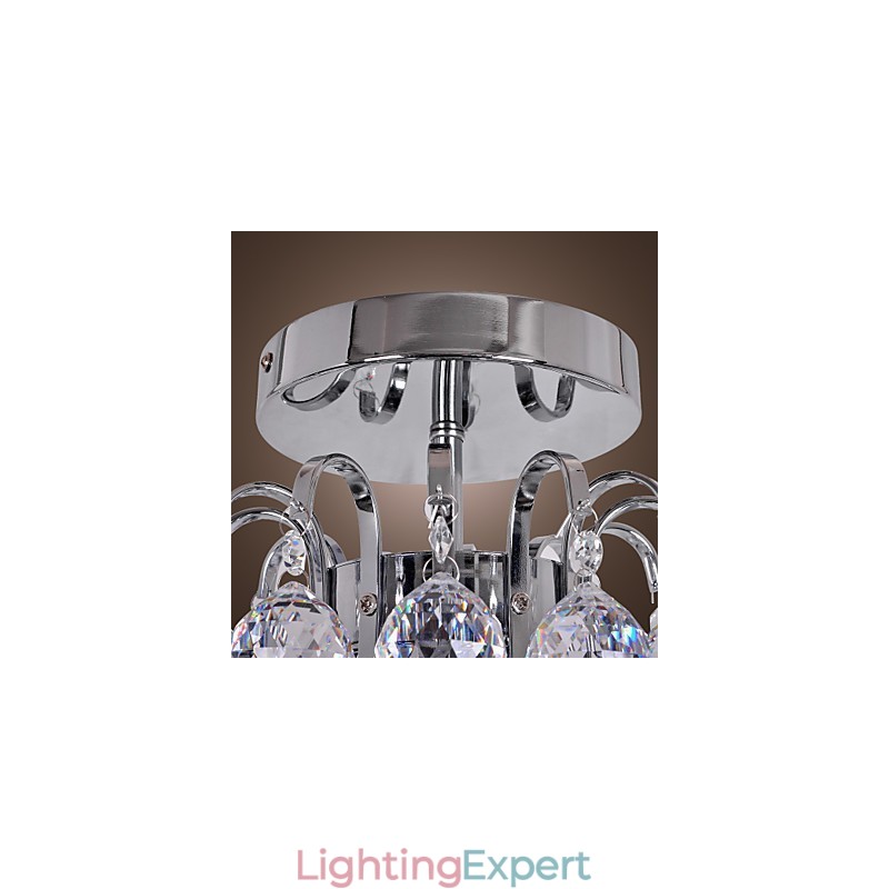 Modern Contemporary Crystal Mini Style Electroplated Metal Chandelier Flush Mount