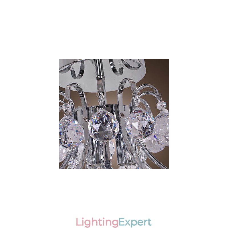 Modern Contemporary Crystal Mini Style Electroplated Metal Chandelier Flush Mount