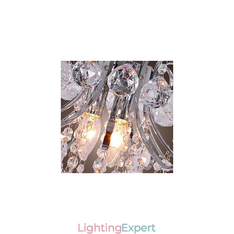Modern Contemporary Crystal Mini Style Electroplated Metal Chandelier Flush Mount