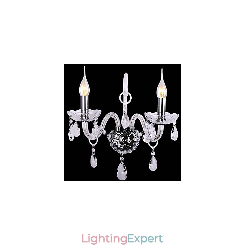 Modern Crystal Wall Lights with 2 Lights in Candle Feature