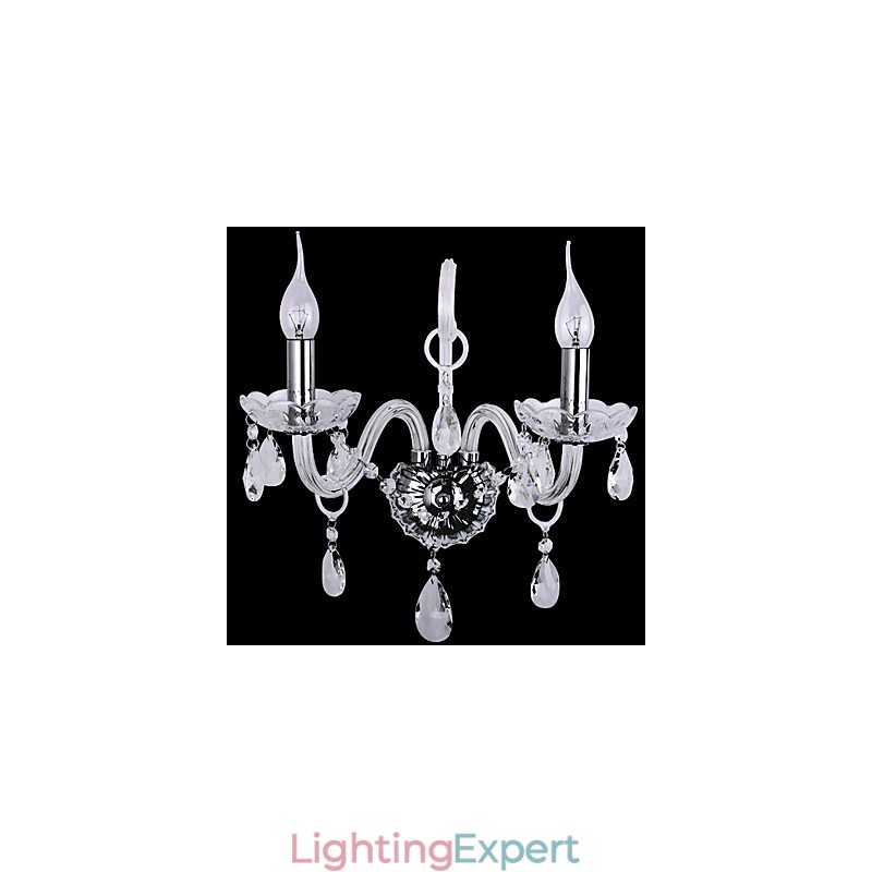 Modern Crystal Wall Lights with 2 Lights in Candle Feature