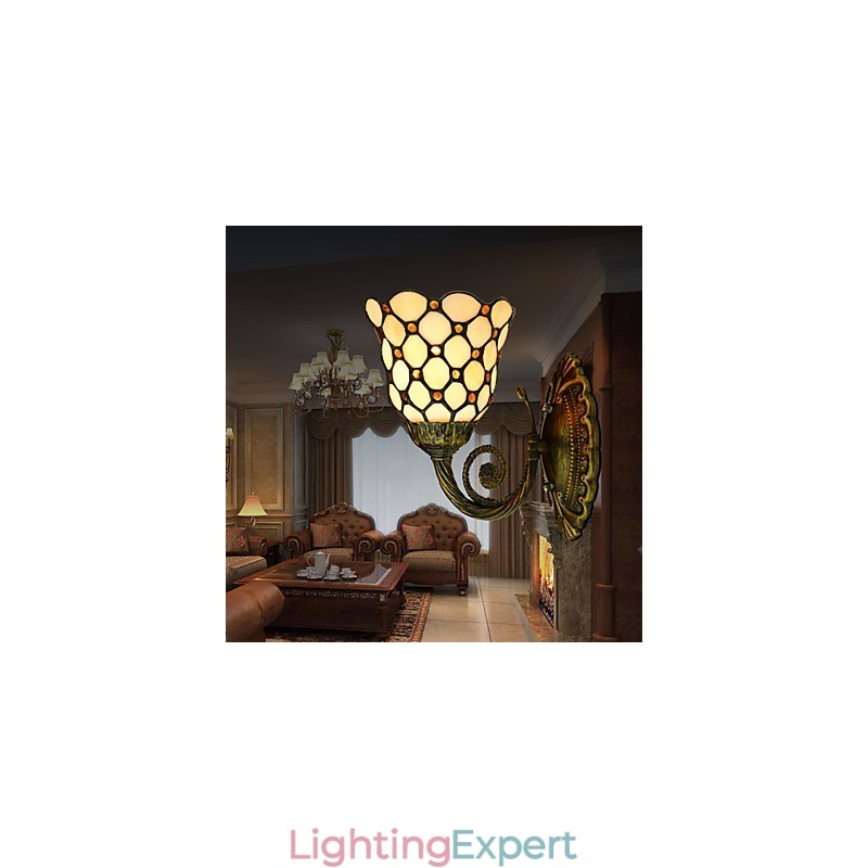 European Mediterranean Contracted Rural Creative Wrought Iron Wall Lamp Glass Lights