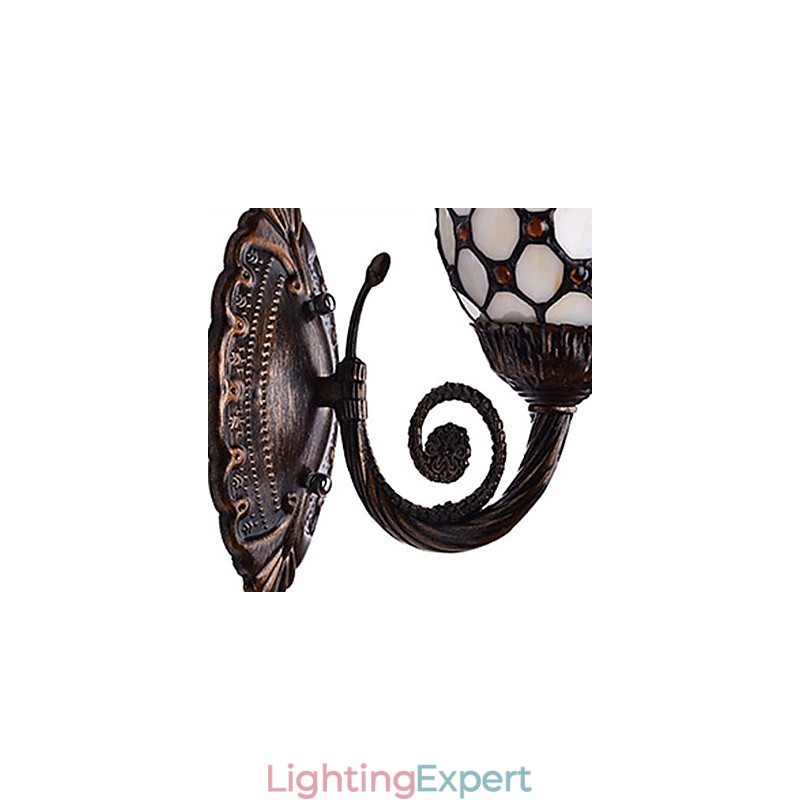 European Mediterranean Contracted Rural Creative Wrought Iron Wall Lamp Glass Lights